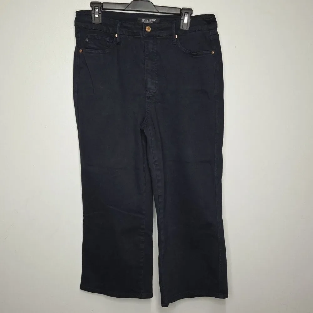 Judy Blue JB88807  Wide Leg  Jeans Women's 13/31 Black Garment Dyed Cropped